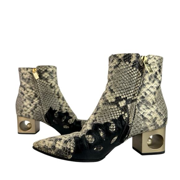 Coliac Calvin Black White Leather Snakeskin Pointed Toe Ankle Boots Sz 37 US 6.5 - Picture 5 of 9